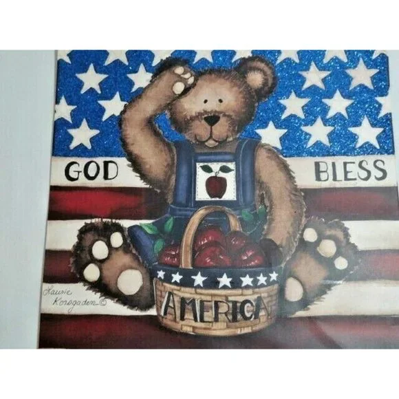 God Bless America Saluting Bear Patriotic 2-Pack Gift Bag Tag 13 x 10 Inch NEW - Picture 2 of 3